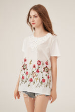 Load image into Gallery viewer, French Lace Collar Floral Embroidery Loose White T-Shirt