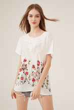 Load image into Gallery viewer, French Lace Collar Floral Embroidery Loose White T-Shirt