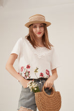 Load image into Gallery viewer, French Lace Collar Floral Embroidery Loose White T-Shirt