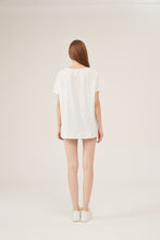 Load image into Gallery viewer, Lace Panel Floral Embroidery Button-Detail Loose White Blouse