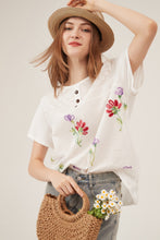 Load image into Gallery viewer, Lace Panel Floral Embroidery Button-Detail Loose White Blouse