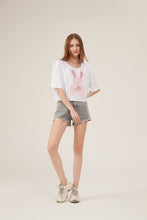 Load image into Gallery viewer, Cute Rabbit Applique Sequin Detail Loose White Crop Top