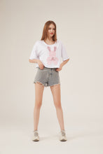 Load image into Gallery viewer, Cute Rabbit Applique Sequin Detail Loose White Crop Top