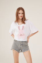Load image into Gallery viewer, Cute Rabbit Applique Sequin Detail Loose White Crop Top