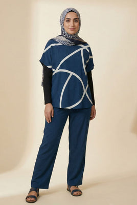 Geometric Line Print Short-Sleeve Top (Multiple Color Options)