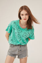 Load image into Gallery viewer, Mint Green Teddy Bear Print Oversized T-Shirt