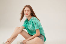 Load image into Gallery viewer, Mint Green Teddy Bear Print Oversized T-Shirt