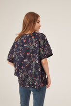 Load image into Gallery viewer, Dark Floral Print Puff-Sleeve Loose Blouse