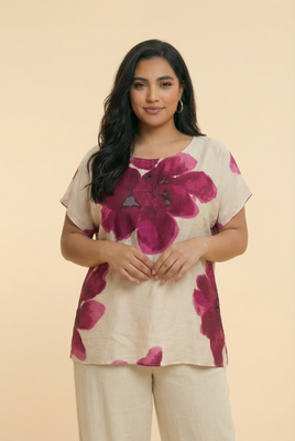 Watercolor Floral Linen Blouse (4 Color Options)