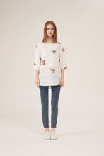 Load image into Gallery viewer, Lace Panel Floral Embroidery 34-Sleeve Loose White Blouse