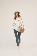 Load image into Gallery viewer, Lace Panel Floral Embroidery 34-Sleeve Loose White Blouse