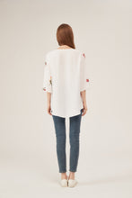 Load image into Gallery viewer, Lace Panel Floral Embroidery 34-Sleeve Loose White Blouse