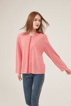Load image into Gallery viewer, Red &amp; White Stripe Zip-Up Hooded Jacket