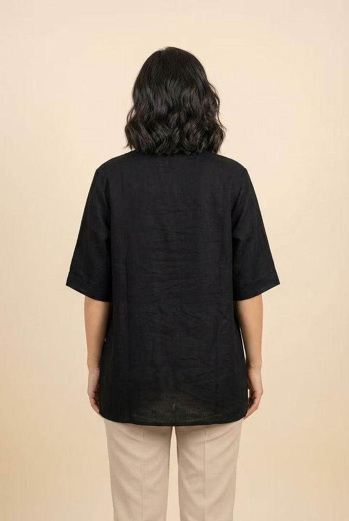 Linen-Blend V-Neck Button-front Top (Multiple Colors Available)