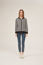 Load image into Gallery viewer, Black &amp; White Stripe Bomber Jacket with Contrast Trim