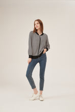 Load image into Gallery viewer, Black &amp; White Stripe Bomber Jacket with Contrast Trim