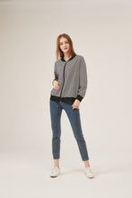 Load image into Gallery viewer, Black &amp; White Stripe Bomber Jacket with Contrast Trim