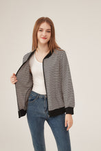 Load image into Gallery viewer, Black &amp; White Stripe Bomber Jacket with Contrast Trim