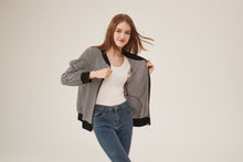 Load image into Gallery viewer, Black &amp; White Stripe Bomber Jacket with Contrast Trim