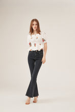 Load image into Gallery viewer, Off-Shoulder Floral Embroidery Smocked Peplum Blouse