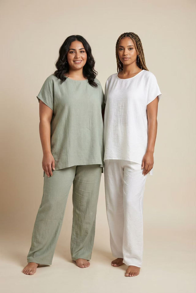 Linen-Blend Modest Loungewear Set (Multiple Color Options)