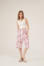 Load image into Gallery viewer, Pink Watercolor Floral Cropped Wide-Leg Pants
