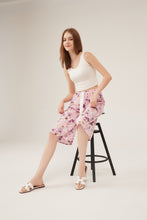 Load image into Gallery viewer, Pink Watercolor Floral Cropped Wide-Leg Pants