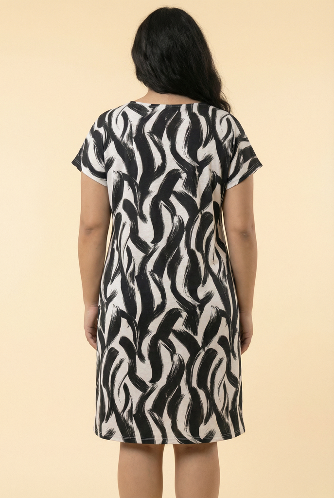 Brushstroke-Pattern Loose-Fit Midi Dress (2 Color Options)
