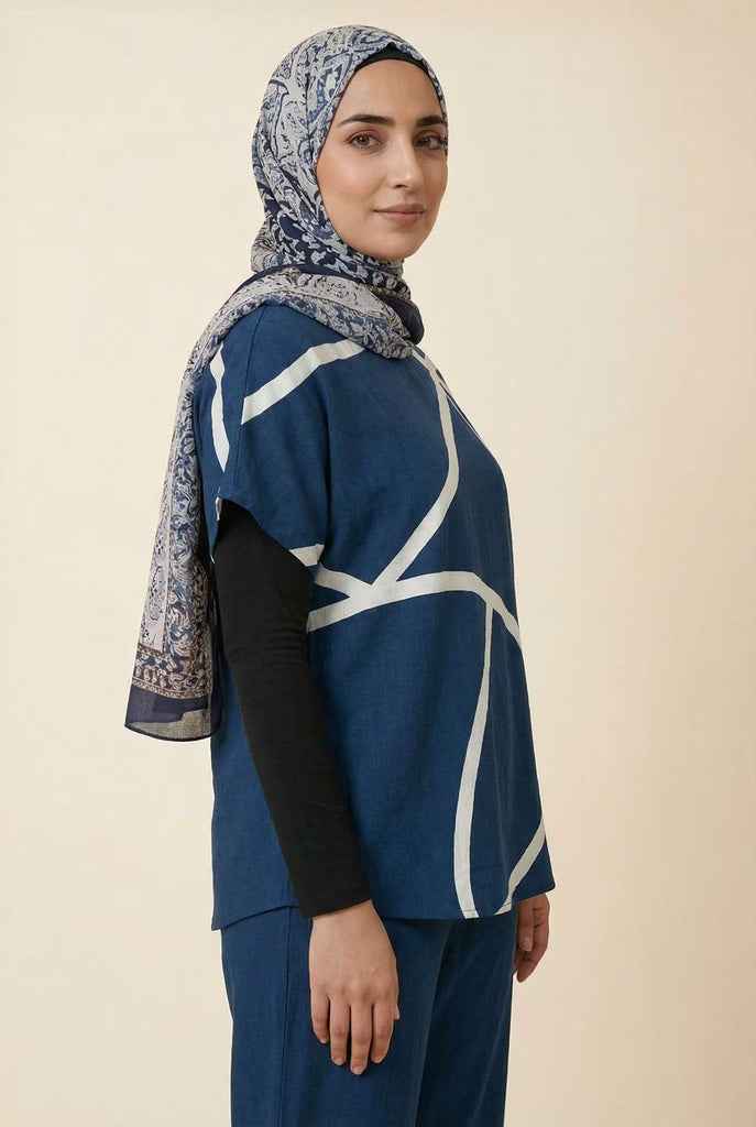 Geometric Line Print Short-Sleeve Top (Multiple Color Options)