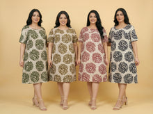 Load image into Gallery viewer, Botanical-Print Loose-Fit Midi Dress (4 Color Options)