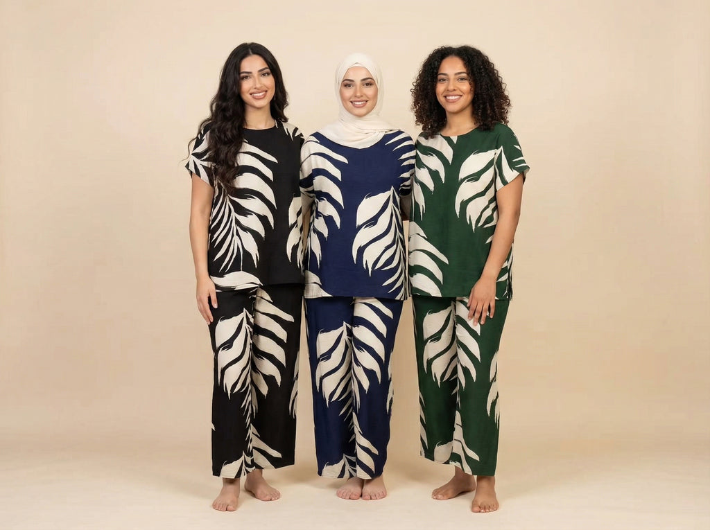 Tropical Palm Leaf Modest Loungewear Set (3 Color Options)