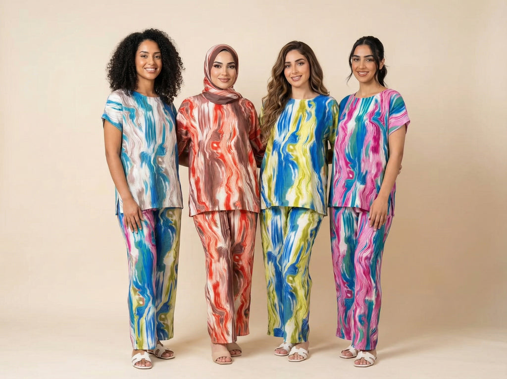 Marbled Tie-Dye Modest Loungewear Set (4 Color Options)