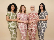 Load image into Gallery viewer, Block-Print Floral Modest Loungewear Set (4 Color Options)