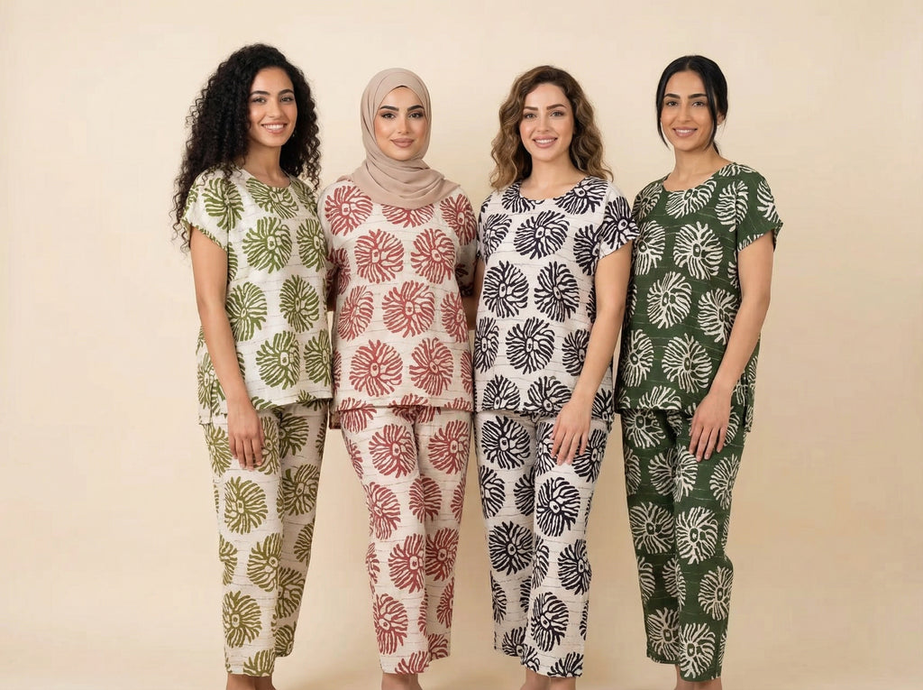 Block-Print Floral Modest Loungewear Set (4 Color Options)