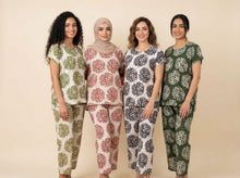 Load image into Gallery viewer, Block-Print Floral Modest Loungewear Set (4 Color Options)