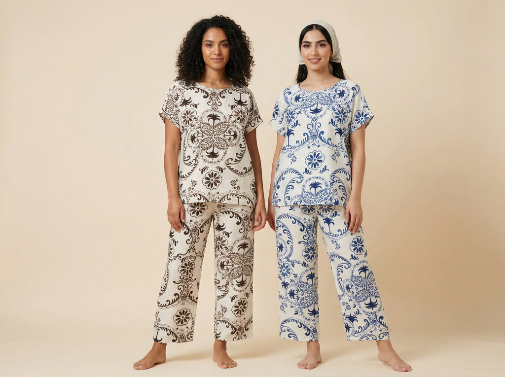 Mosaic-Pattern Modest Loungewear Set (2 Color Options)