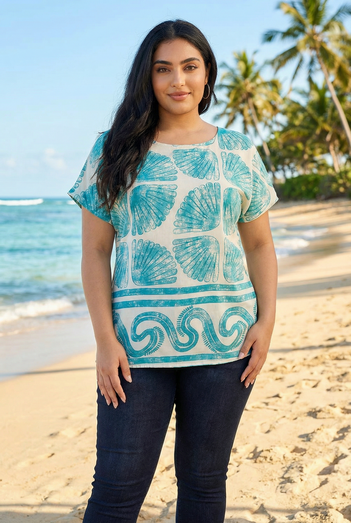 Marina Scallop Print Blouse (4 Color Options)