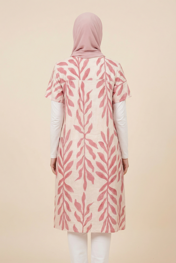 Modest Leaf-Print Tunic Dress (Multiple Color Options)