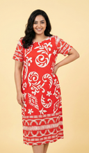 Load image into Gallery viewer, Red &amp; White Paisley-Pattern Loose-Fit Midi Dress