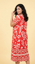 Load image into Gallery viewer, Red &amp; White Paisley-Pattern Loose-Fit Midi Dress