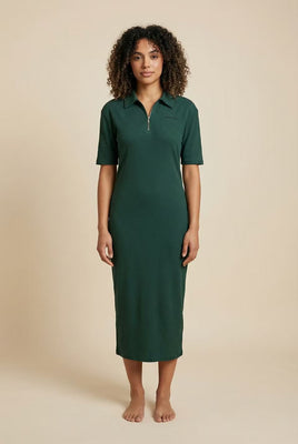 Half-Zip Polo Neck Midi Dress (Multiple Colors Available)