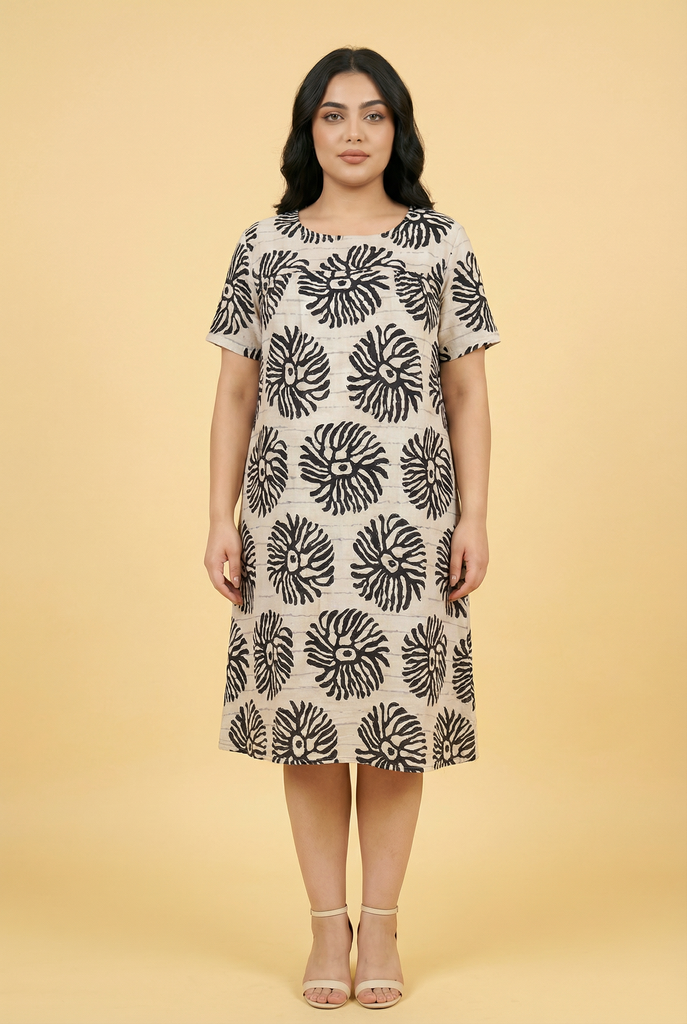 Botanical-Print Loose-Fit Midi Dress (4 Color Options)