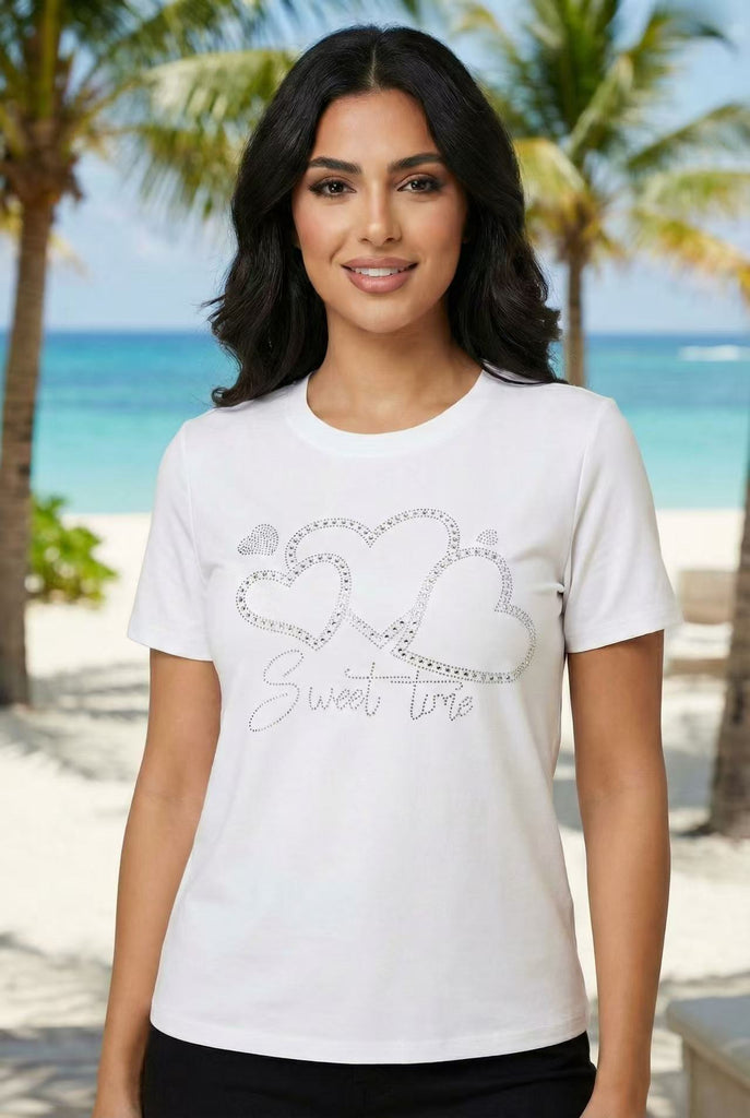 Rhinestone Embellished Short-Sleeve Tee (Multiple Styles Available)