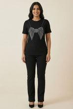 Load image into Gallery viewer, Ribbed Bow Rhinestone Short-Sleeve Tee (Multiple Color Options)