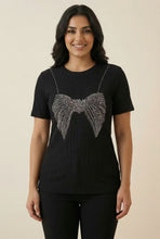 Load image into Gallery viewer, Ribbed Bow Rhinestone Short-Sleeve Tee (Multiple Color Options)