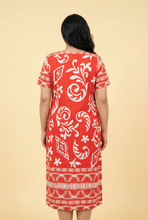 Load image into Gallery viewer, Red &amp; White Paisley-Pattern Loose-Fit Midi Dress
