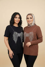 Load image into Gallery viewer, Ribbed Bow Rhinestone Short-Sleeve Tee (Multiple Color Options)