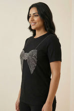 Load image into Gallery viewer, Ribbed Bow Rhinestone Short-Sleeve Tee (Multiple Color Options)