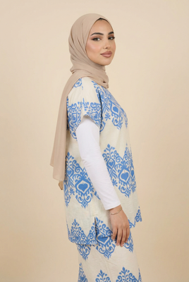 Ikat-Pattern Modest Loungewear Set (4 Color Options)