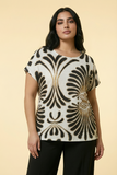 Art Deco Fan-Print Linen Blouse (4 Color Options)